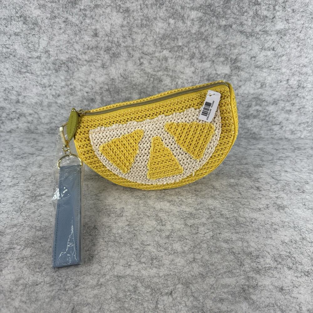 Bath & Body Works Lemon Wristlet Cosmetic Bag Makeup Zippered Strap Wedge Pouch